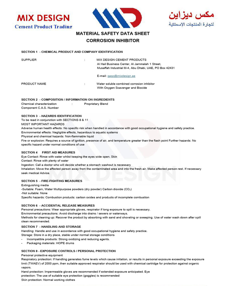 Msds Corrosion Inhibitor | PDF | Hazards | Water