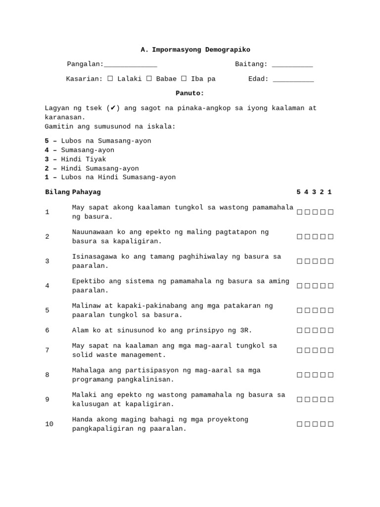 Survey Questionneire | PDF