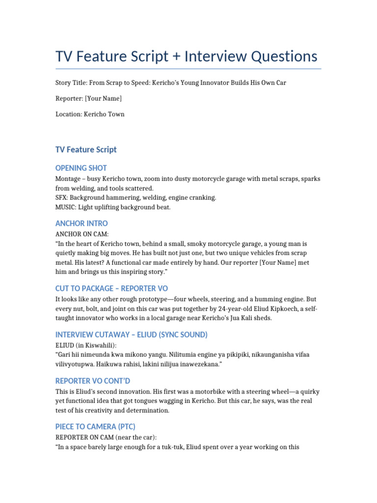 Kericho Innovator Feature Story and Interview Questions | PDF ...