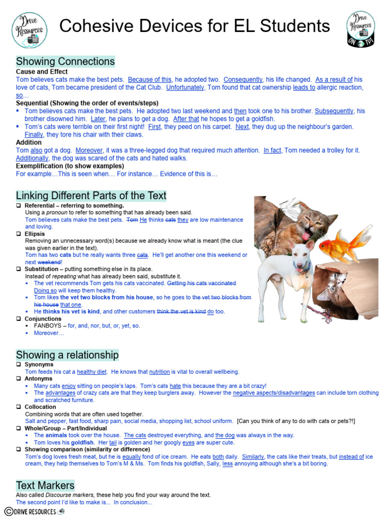 Cohesive Devices For EL Students: Showing Connections | PDF | Ellipsis ...