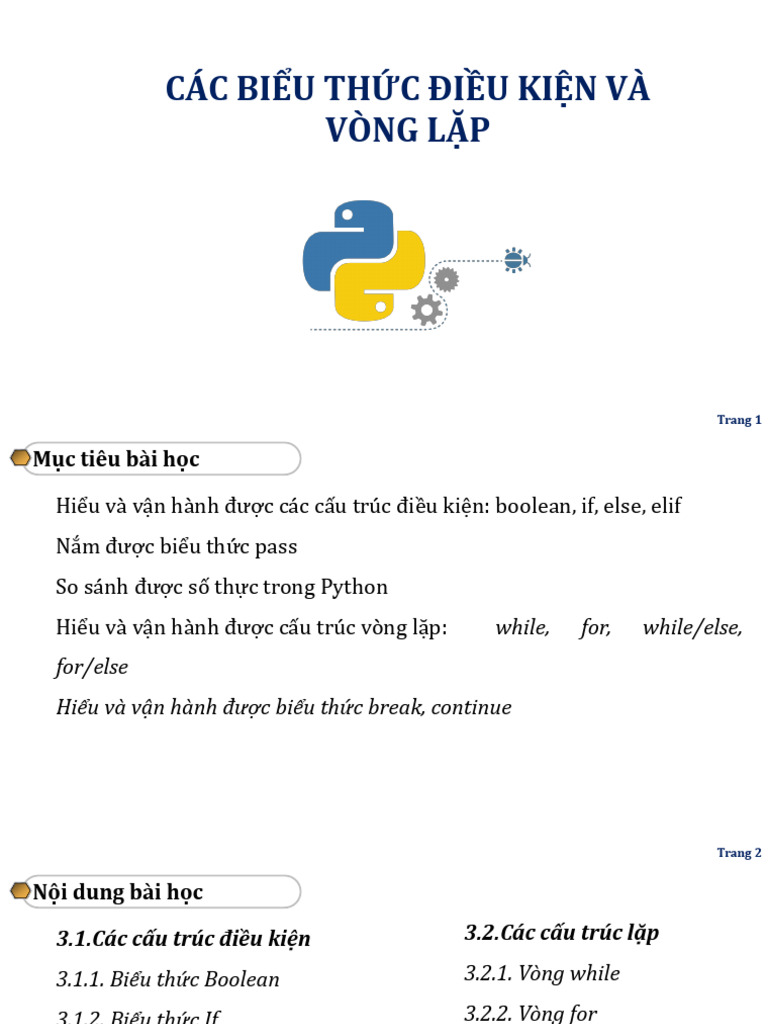 Python -Các khái niệm cơ bản 03-Các biểu thức điều kiện và vòng lặp | PDF