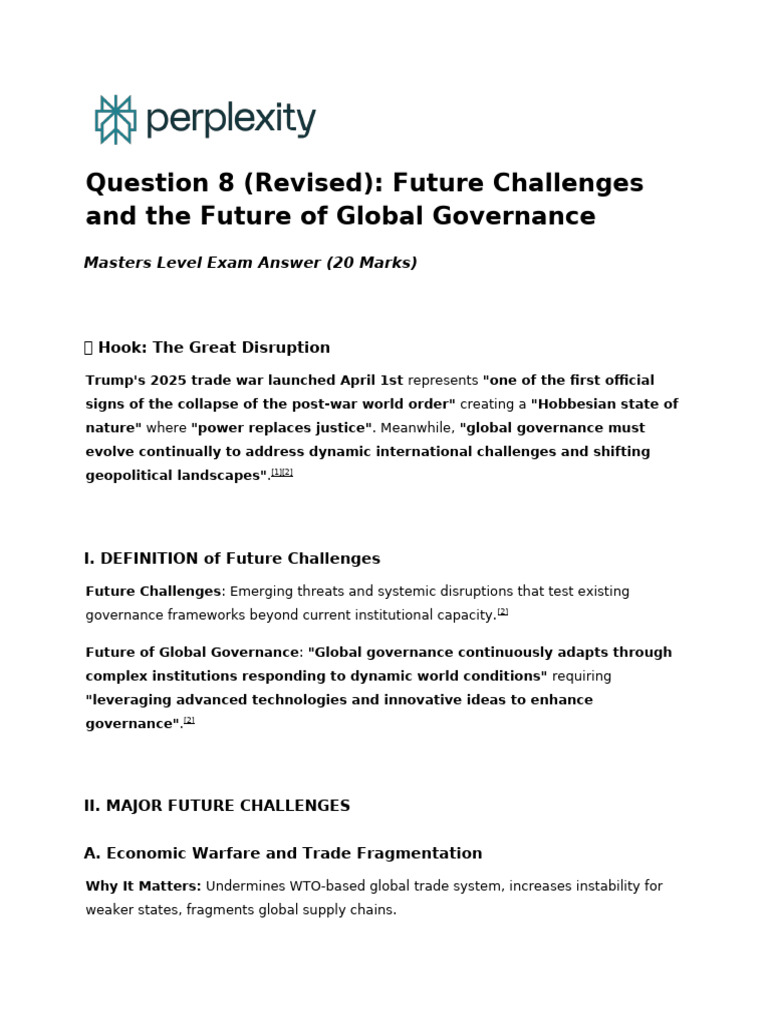 Question 8 (Revised) - Future Challenges and The | PDF | Governance ...