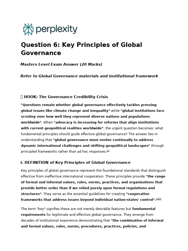 Question 6 - Key Principles of Global Governance | PDF | Governance ...