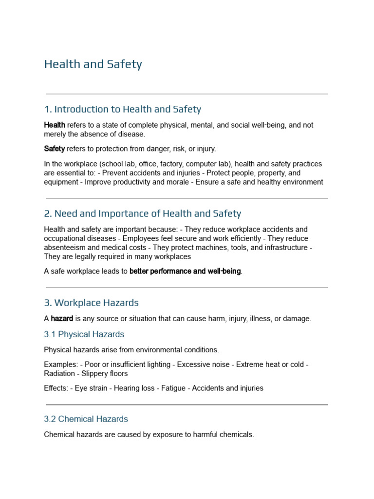 Class X It (402) - Health and Safety Notes | PDF | Hazards ...