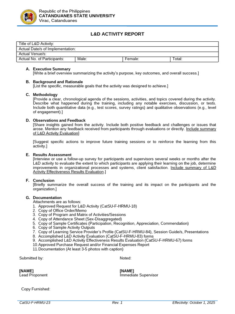 CatSU-F-HRMU-23 (L&D Activity Report) R1 | PDF | Evaluation | Methodology