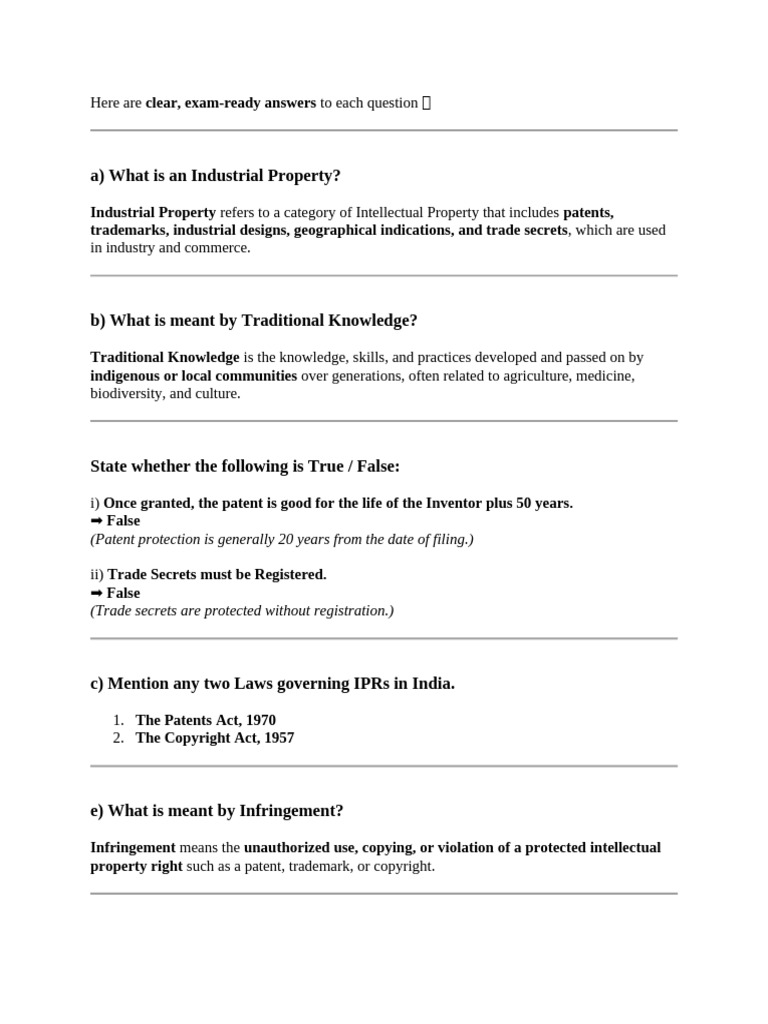 M Com Quetion PPR and Answer | PDF | Intellectual Property | Patent