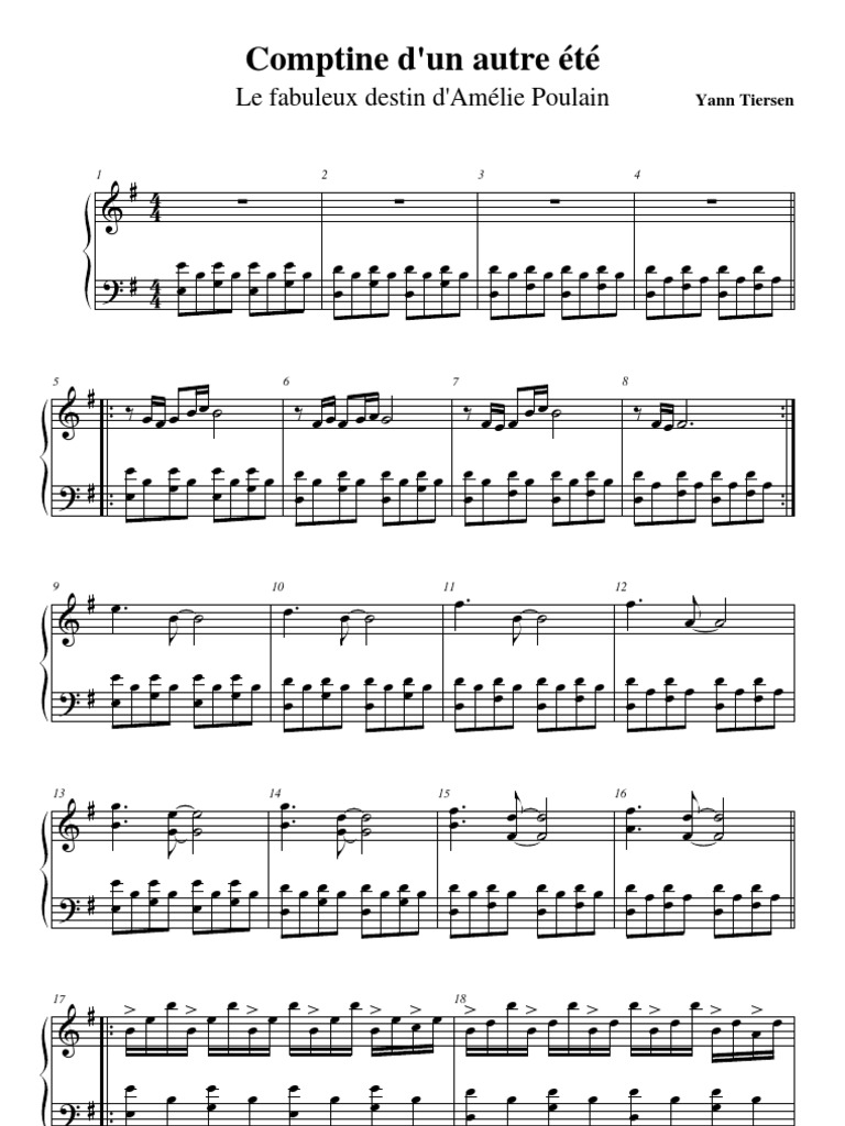 Partition Amelie Poulain Comptine D Un Autre été Pdf Comptine D'un Autre Été - Piano | PDF