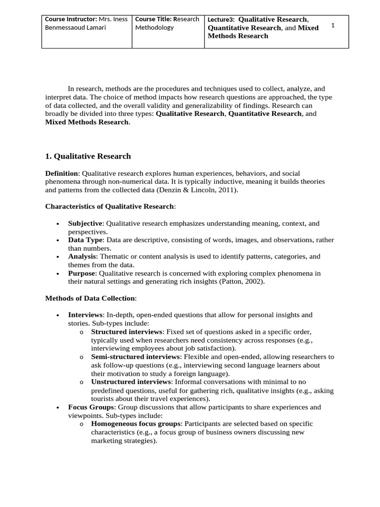 Research Methodology Course: Lecture 3 | PDF | Qualitative Research ...