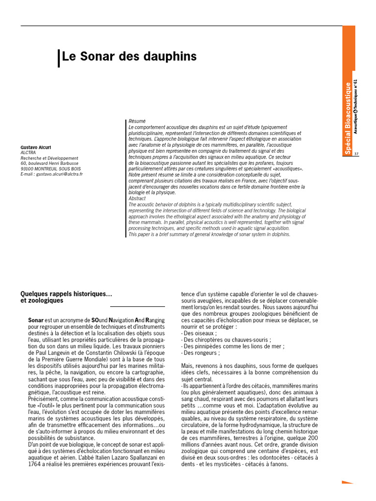 Les Sonars | PDF | Dauphin | Sonar