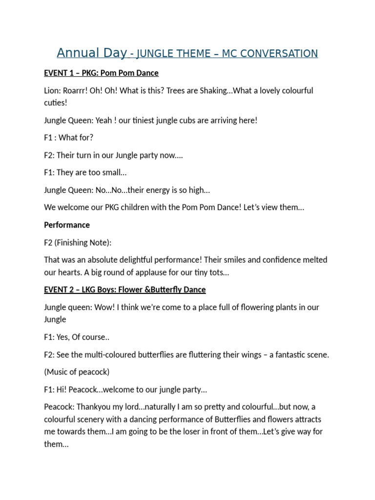 Annual Day Script - Jungle Theme | PDF