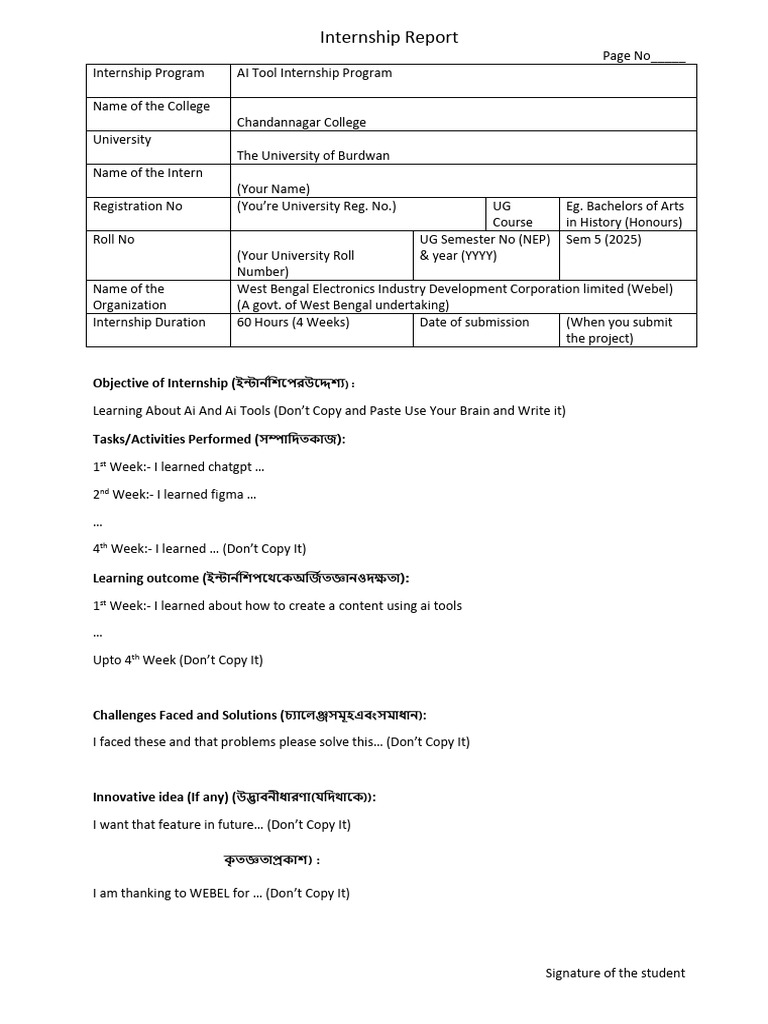 Internship Report Sample-1 | PDF