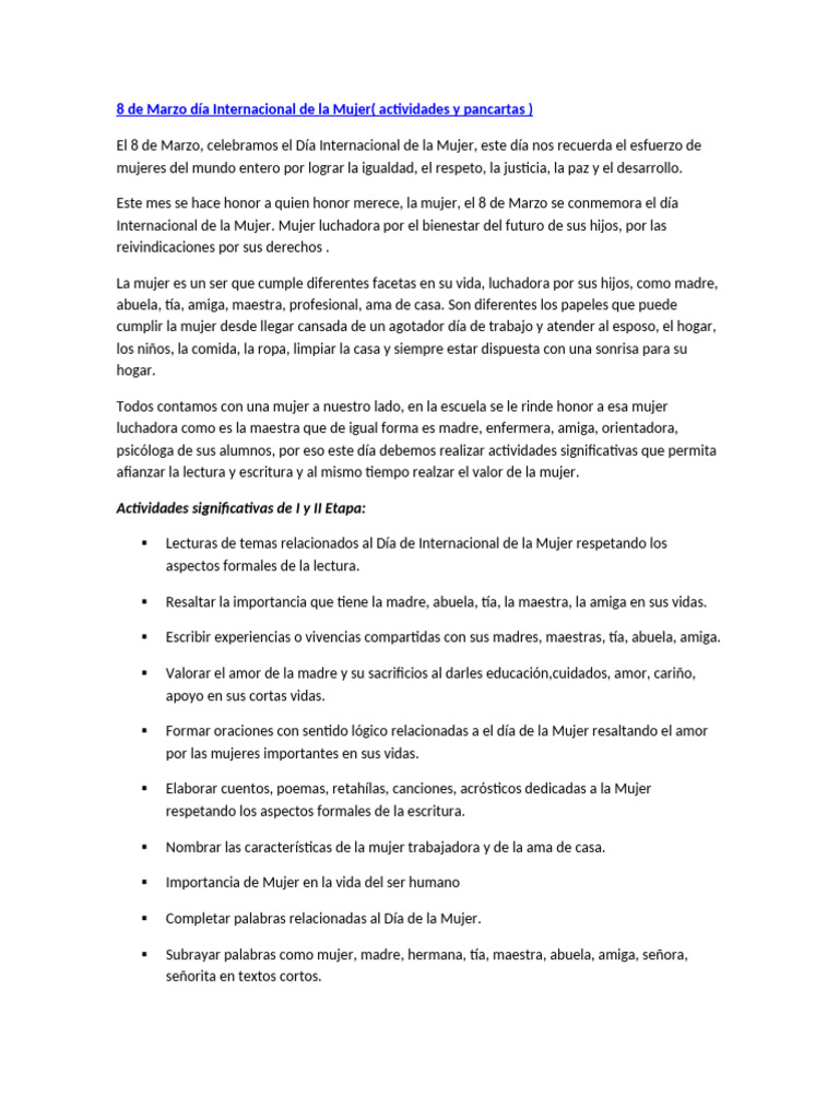 8 de Marzo Día Internacional de La Mujer | PDF | Mujer | Amor