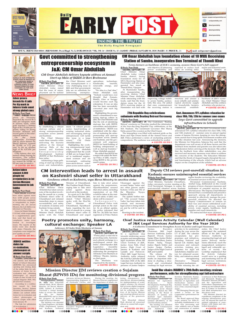 Early-Post-Daily-Newspaper-?-Dated-30-01-2026. - Friday | PDF