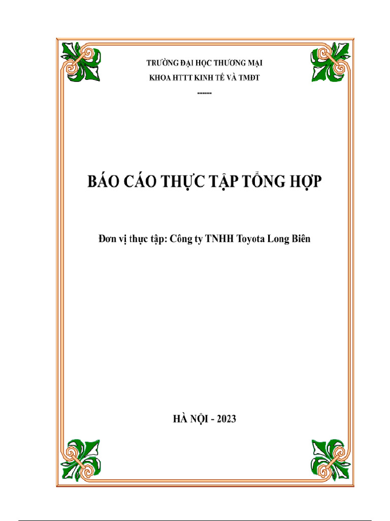 Bao Cao Thuc Tap Tai Cong Ty TNHH Toyota Long Bien | PDF