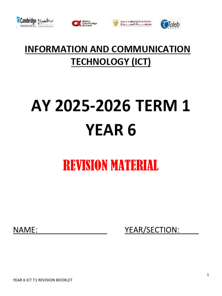 Ict 2526 t1 Y6 Revision Booklet QP | PDF | Computer Memory | Bit