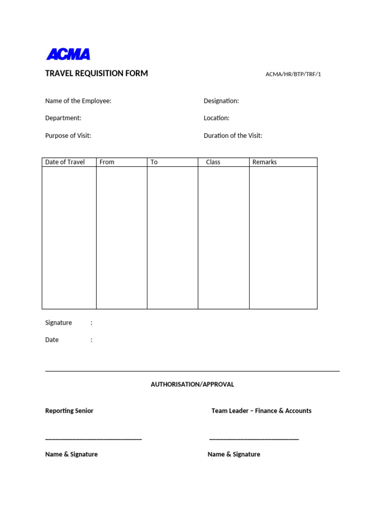 Travel Requisition Form | PDF