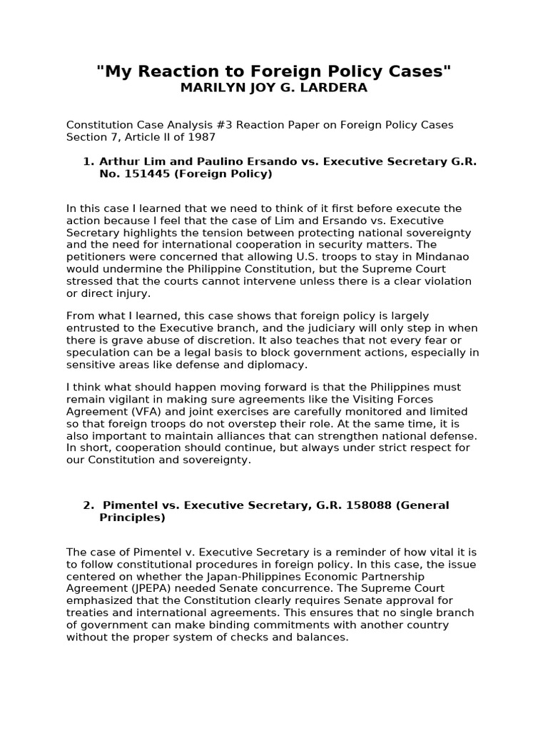 Case Analysis 3 in the Foreign Policy | PDF | Treaty | Sovereignty