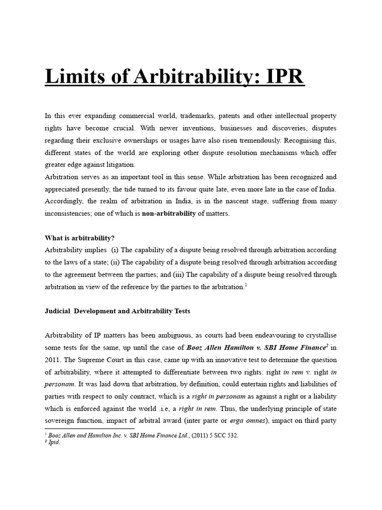 Limits of Arbitrability | PDF | Arbitration | Intellectual Property