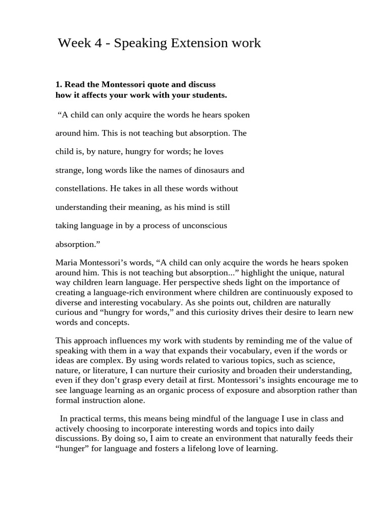 Speaking Extension Work | PDF | Vocabulary | Language Acquisition