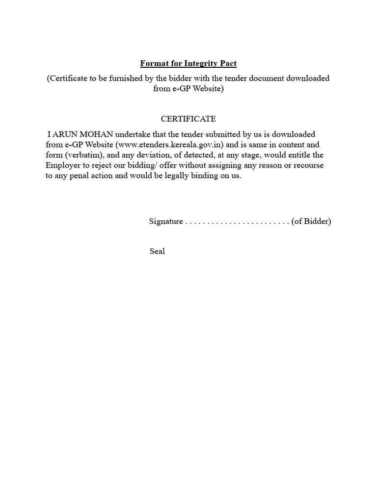 FINAL Format For Integrity Pact | PDF