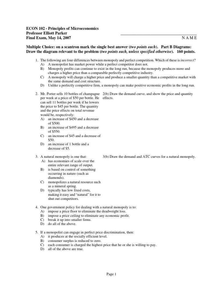 Econ 102 S 07 FX | PDF | Monopoly | Supply And Demand