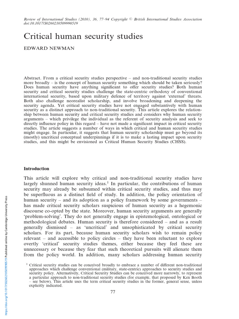 2010_NEWMAN_Critical Human Security Studies (2) | PDF | Human Security ...