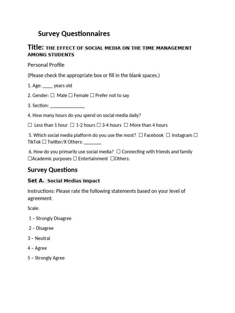 Survey Questionnaires 1 | PDF