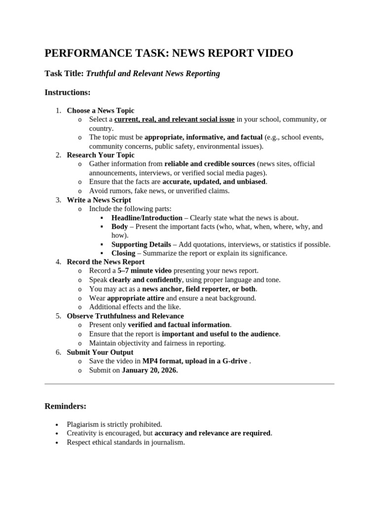 Performance Task 2 | PDF | News | News Media