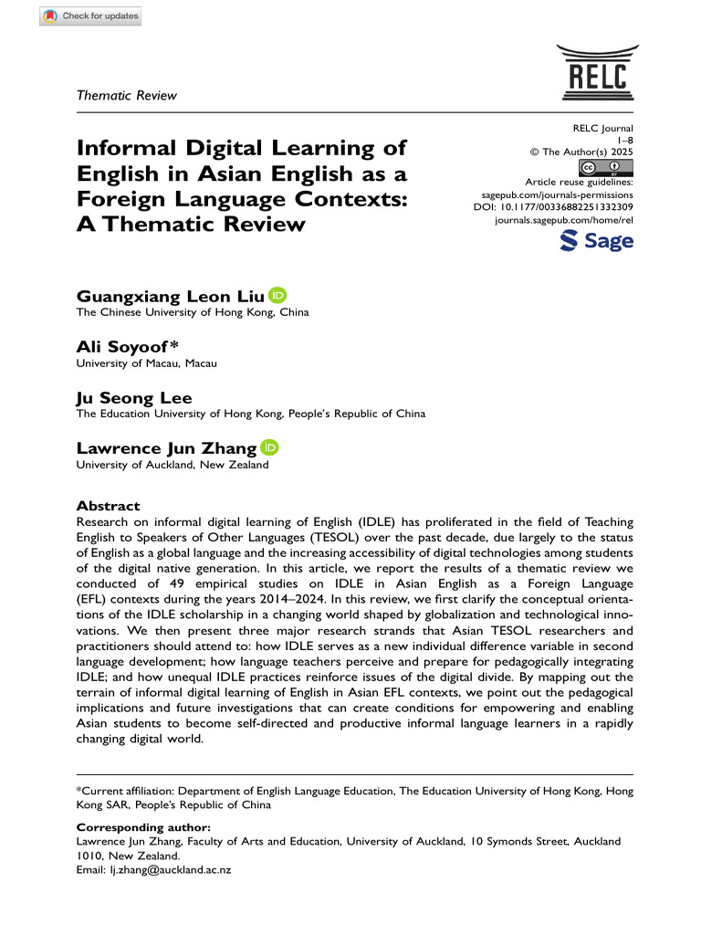 Liu, Soyoof, Lee, Zhang 2025 Informal Digital Learning of English in ...