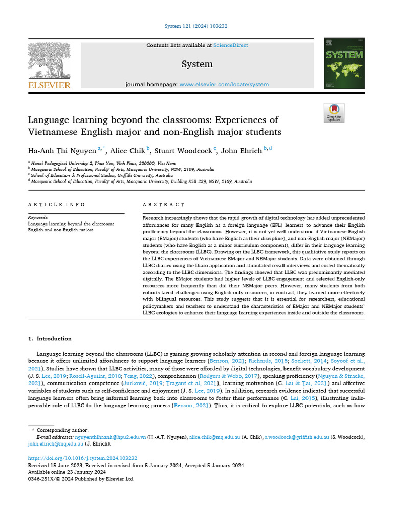 Nguyen Et Al. 2024. Language Learning Beyond The Classrooms | PDF ...