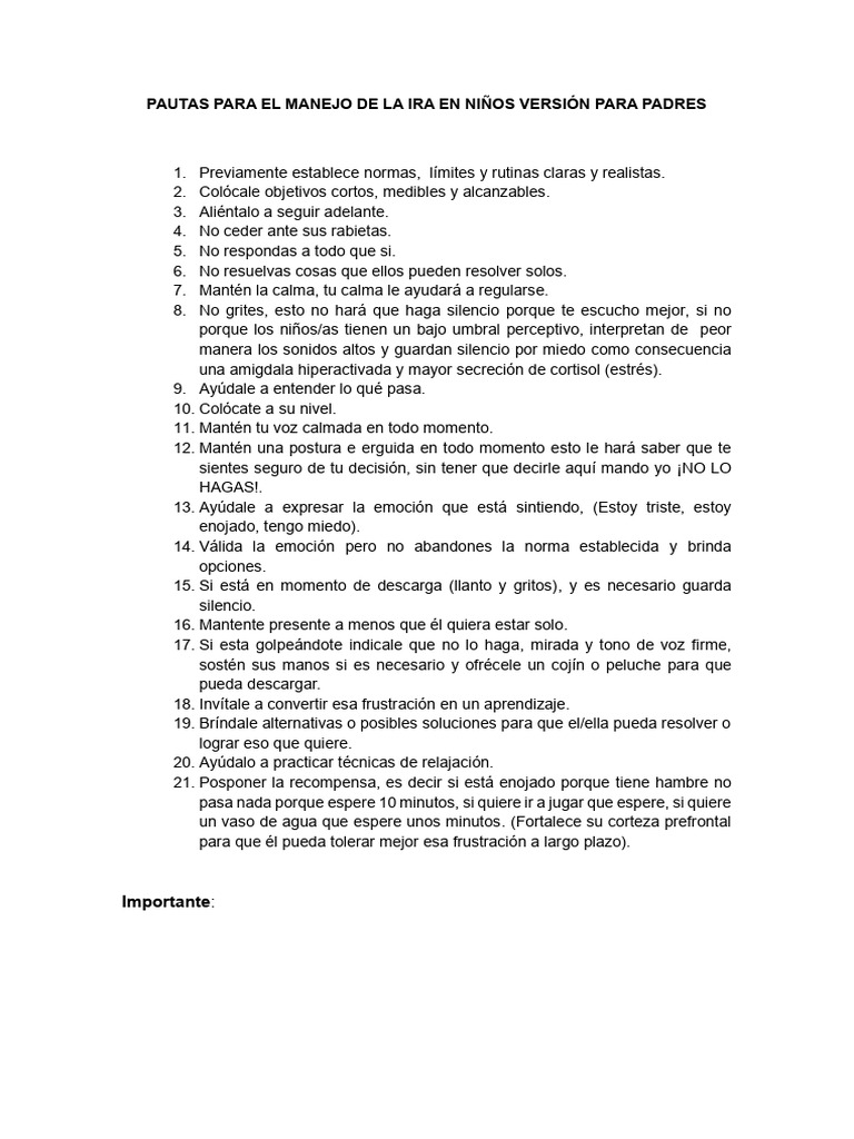Pautas Manejo de La Ira para Padres | PDF | Las emociones | Ciencias ...