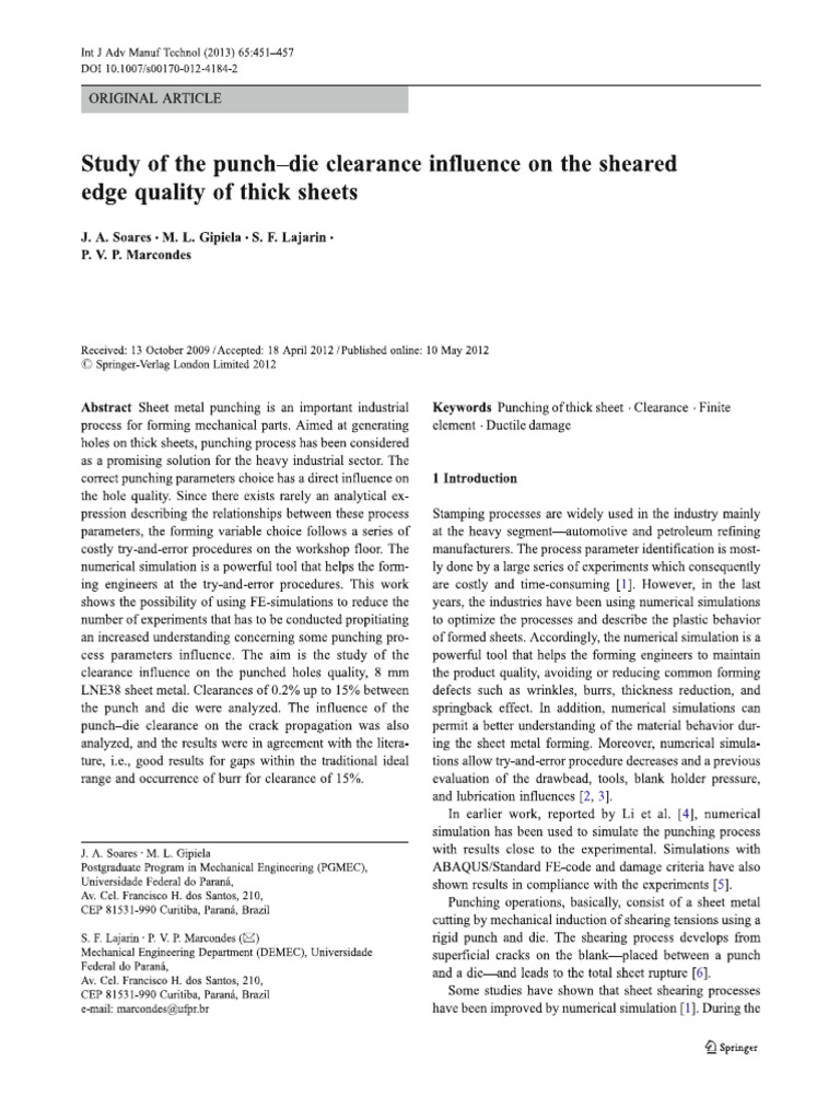 Study of The Punch-Die Clearance Influence On The Sheared Edge Quality ...