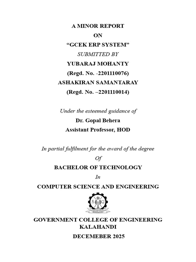 Gcek Minor Project Report | PDF | Databases | Enterprise Resource Planning