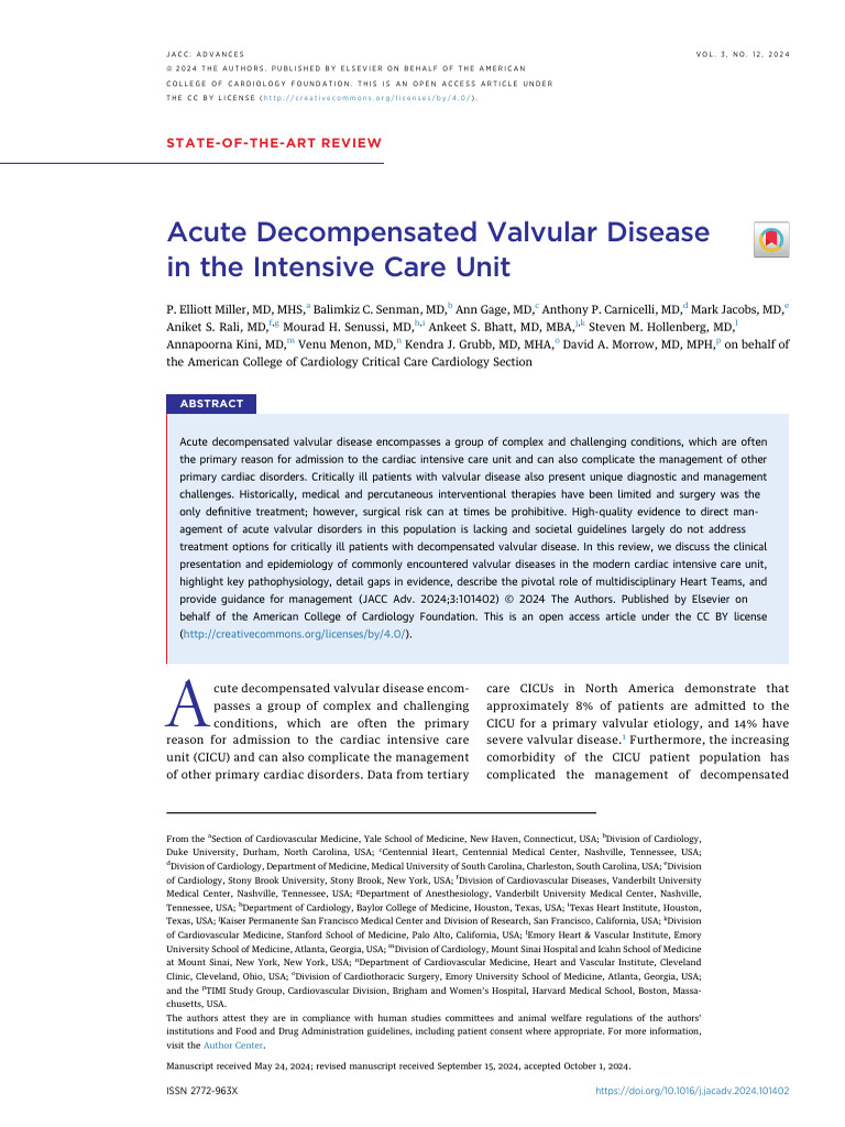 Miller Et Al Acute Decompensated Valvular Disease in the Intensive Care ...