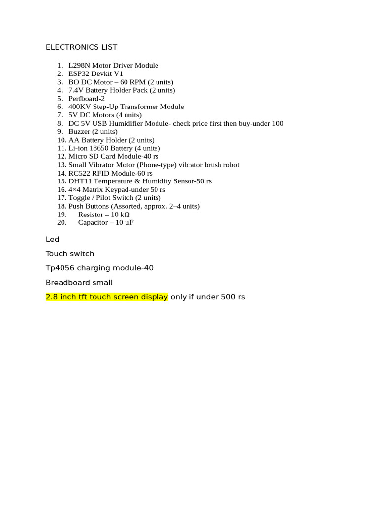 Electronics List Version 2 | PDF