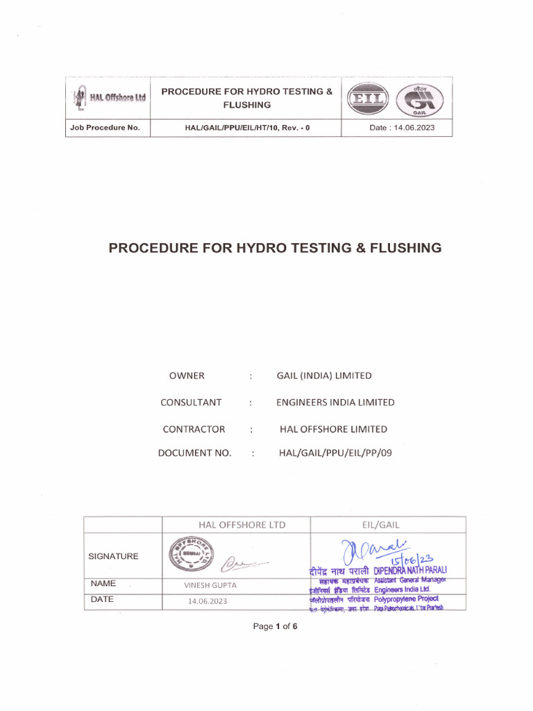 Procedure For Hydro Testing | PDF