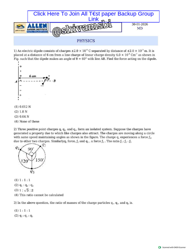 Test - 01 Electrostatics (30-01-26) | PDF