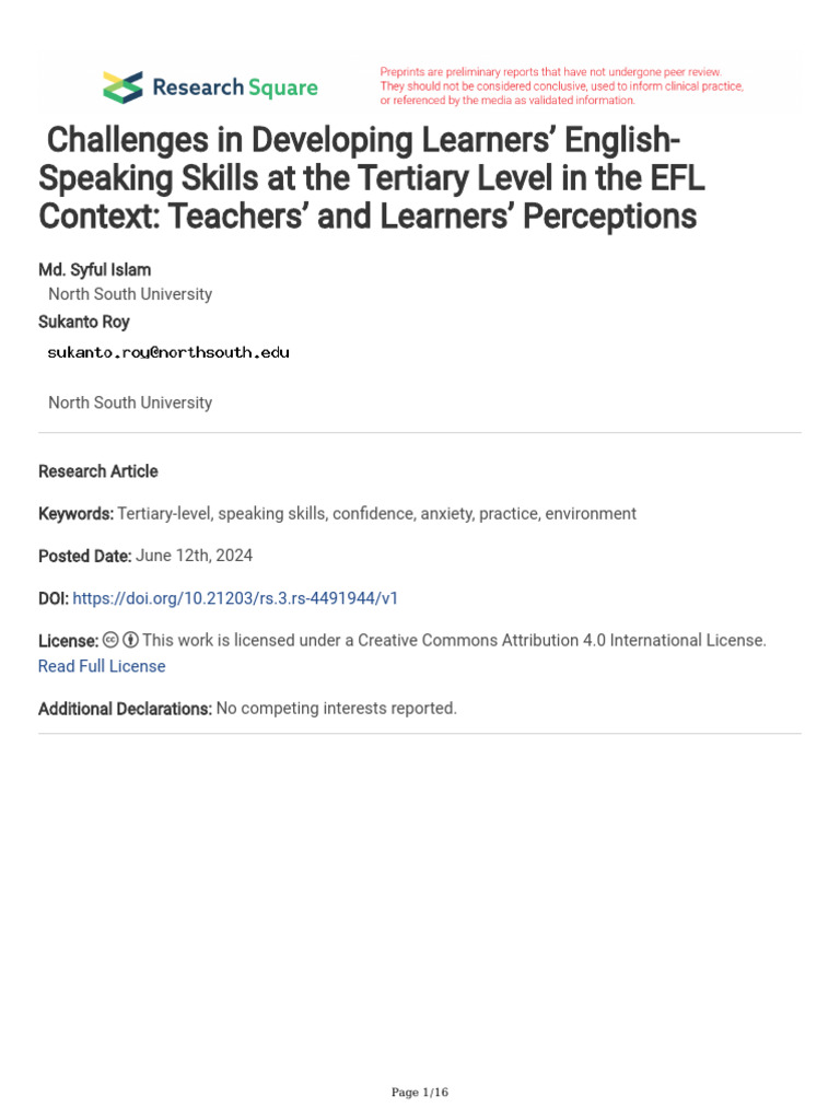 Challenges in Developing Learners English-Speakin | PDF | English As A ...
