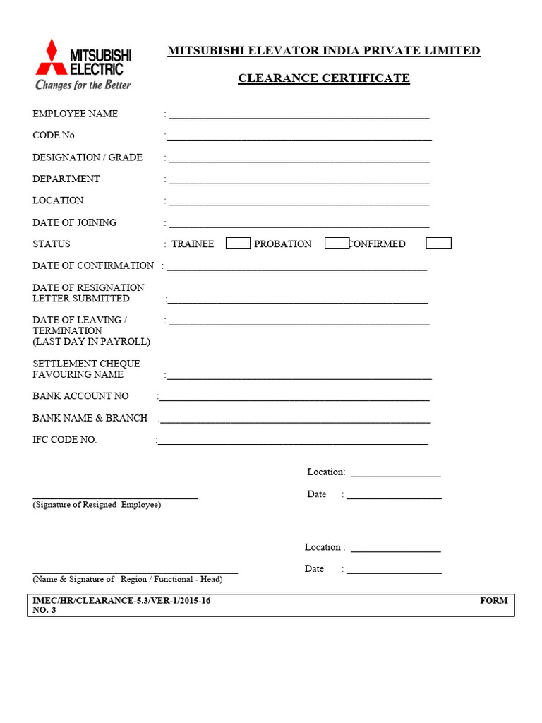 Clearence Certificate Format - 5.3 | PDF
