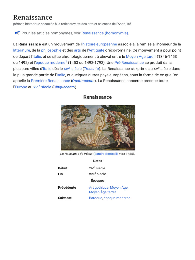Renaissance - Wikipédia | PDF | Renaissance | Art de la Renaissance