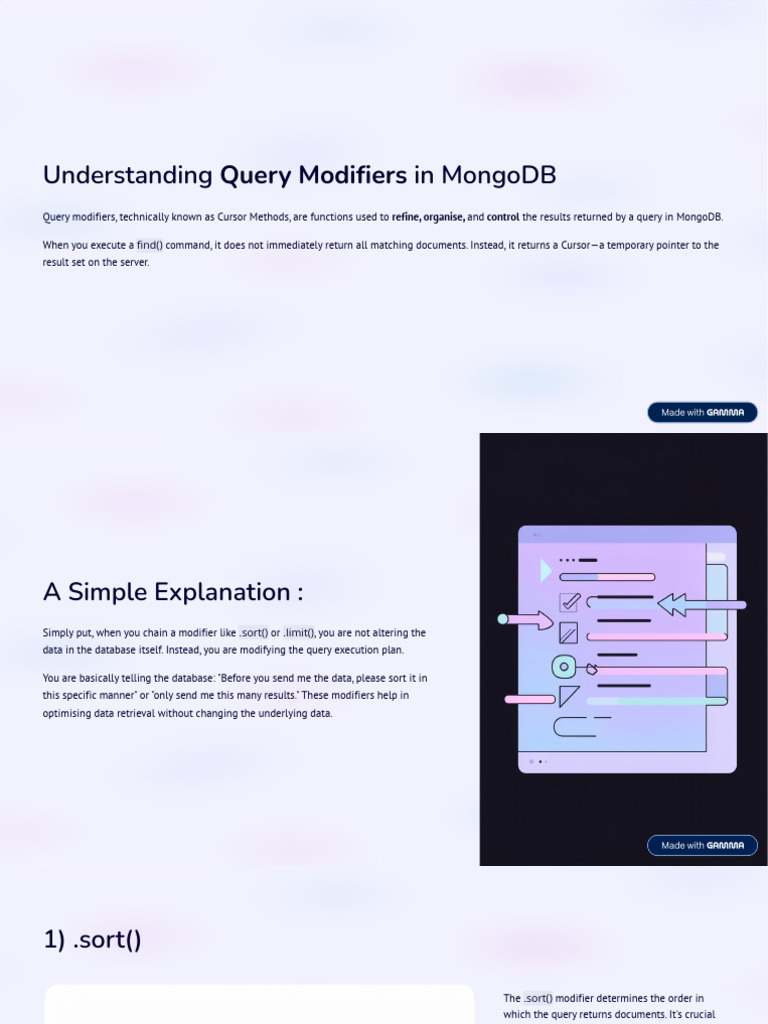 Query Modifiers, MongoDB, Methods, Functions, Sort, Limit | PDF ...