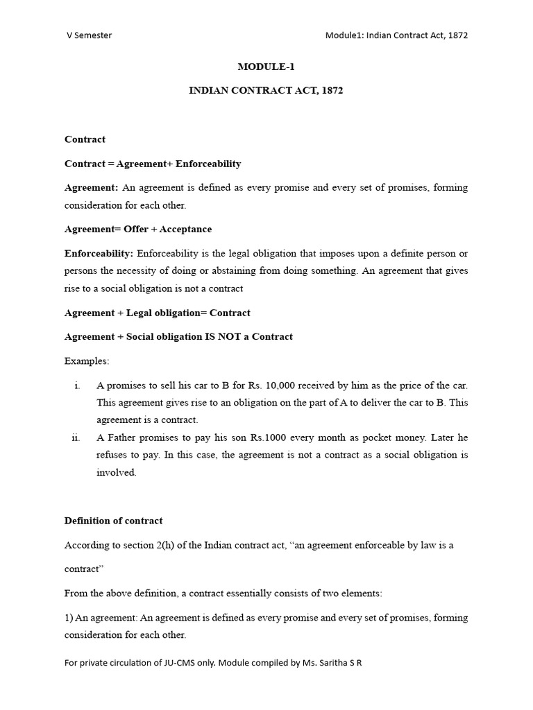 Module - 1 - Indian Contract Act, 1872 | PDF | Damages | Misrepresentation