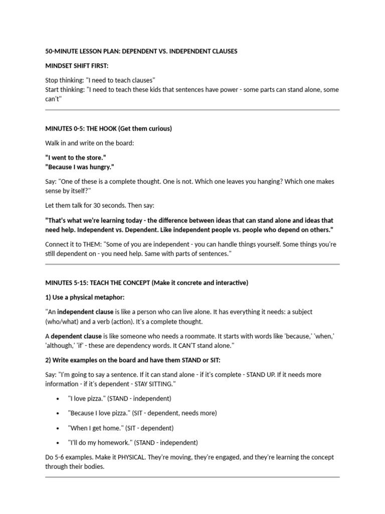 Teaching Independent and Dependent Clauses | PDF | Reading Comprehension