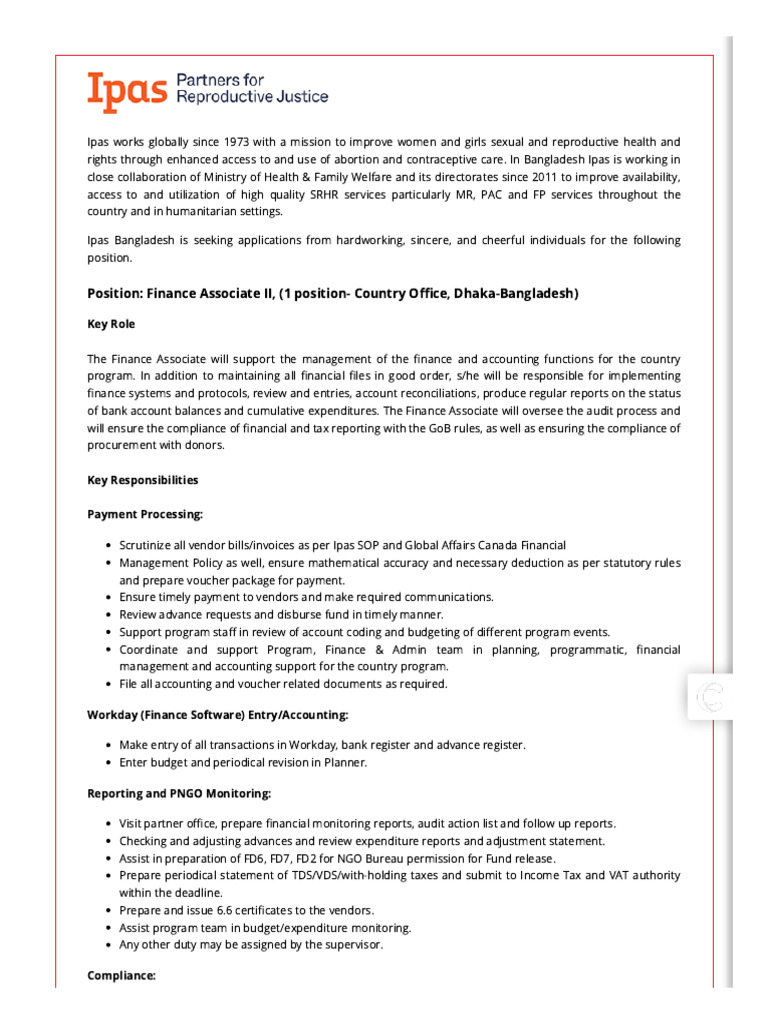 Ipas Bangladesh Finance Assistant II | PDF | Harassment
