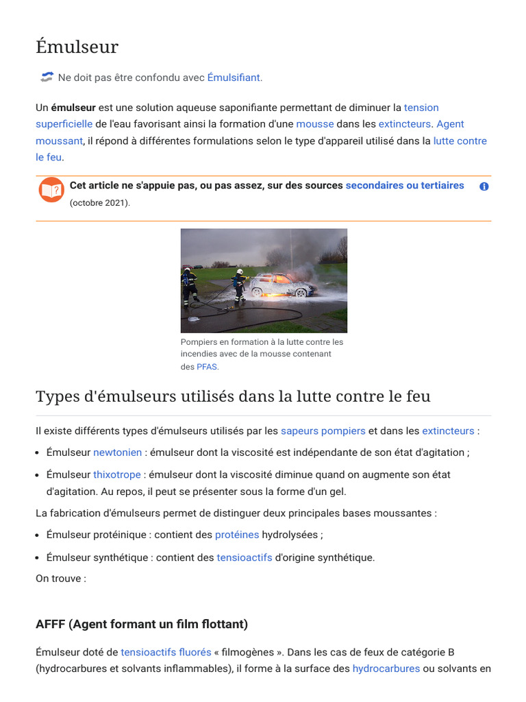 Émulseur - Wikipédia | PDF | Matière molle | Lutte contre l'incendie