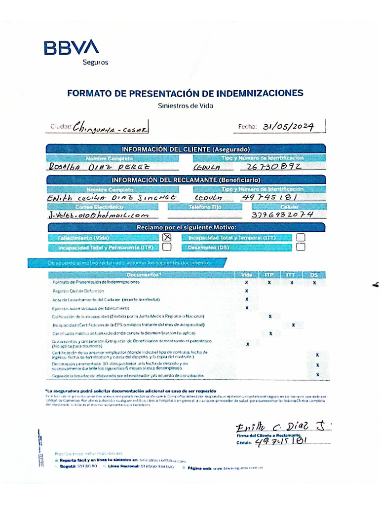 Formato de Presentacion de Indemnizaciones | PDF
