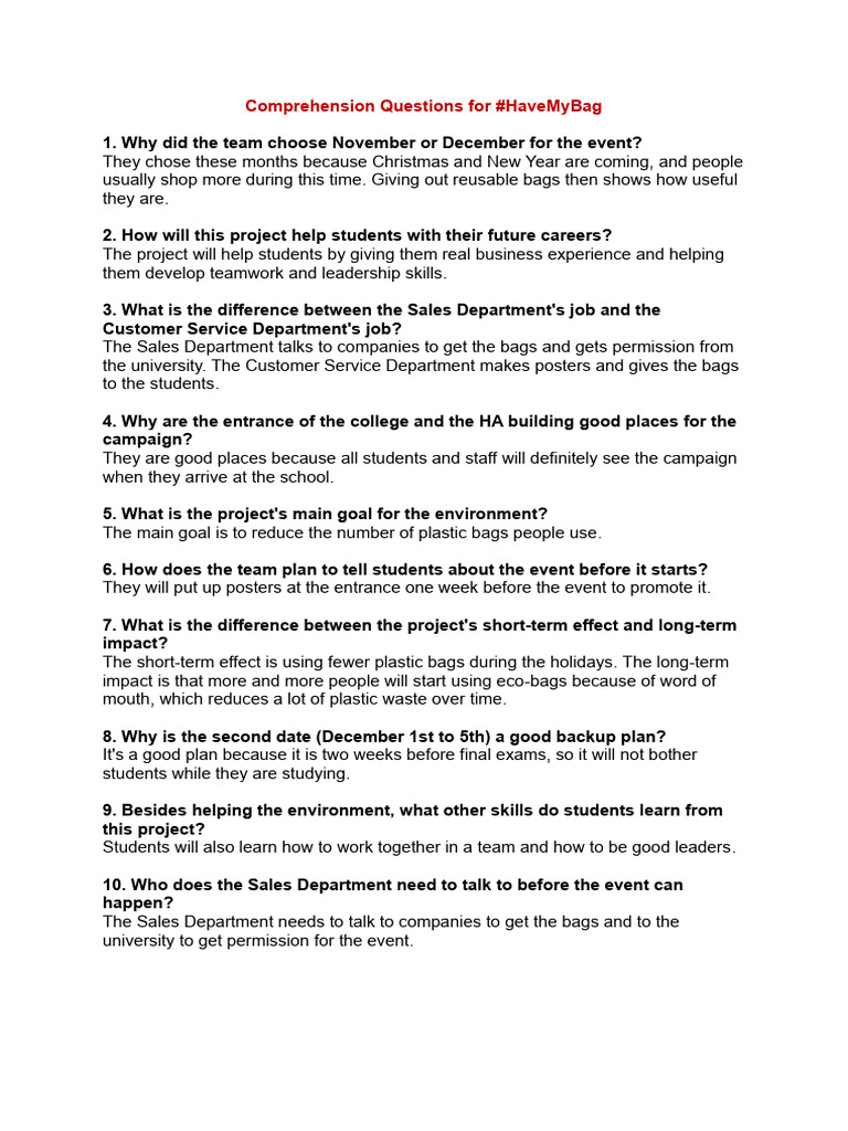 Proposal - Comprehension Questions 2 | PDF