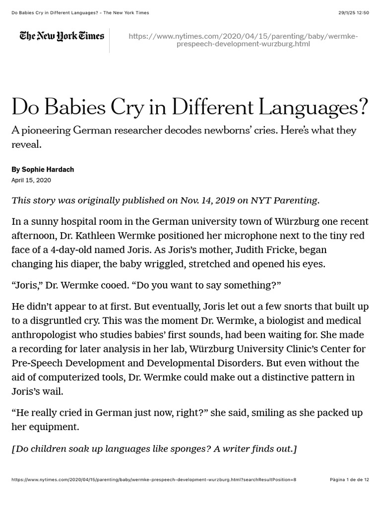 Do Babies Cry in Different Languages_ - The New York Times | PDF ...