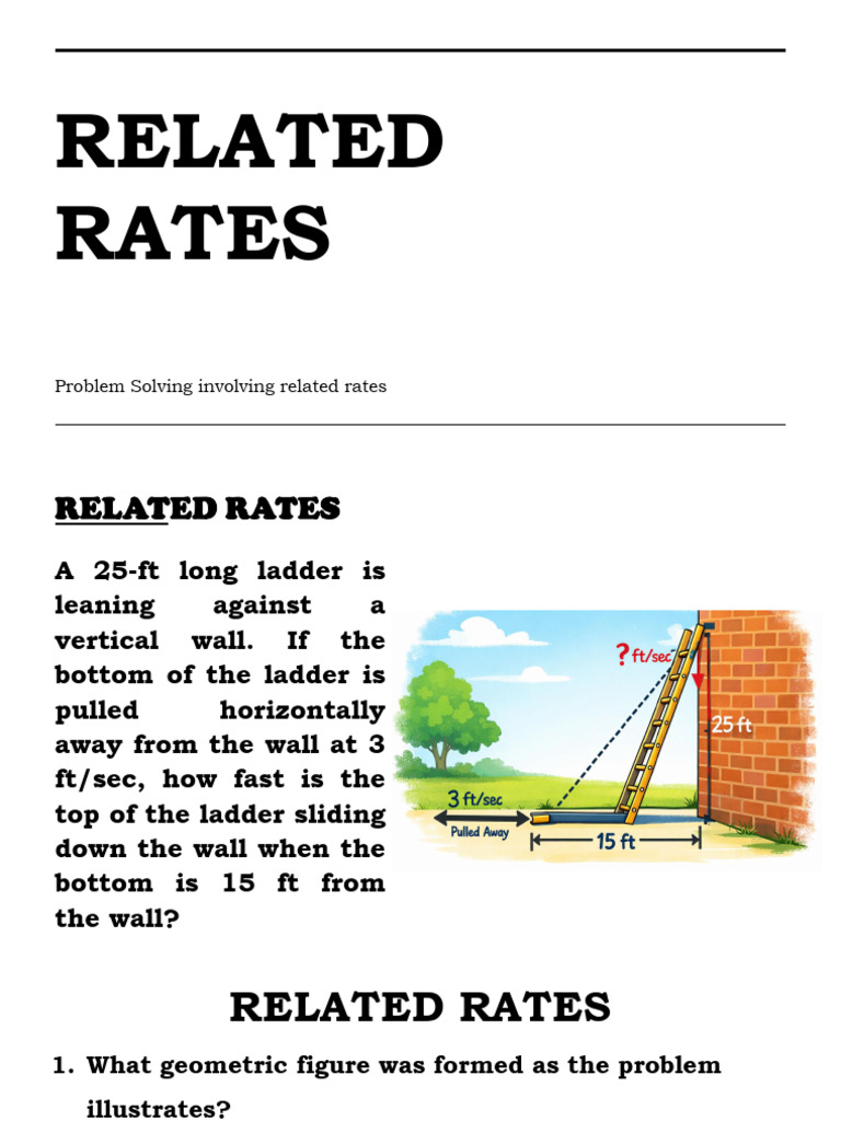 PROBLEM-SOLVING-INVOLVING-RELATED-RATES | PDF | Equations | Area