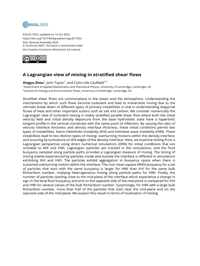 A Lagrangian View of Mixing in Stratified Shear Flows | PDF ...